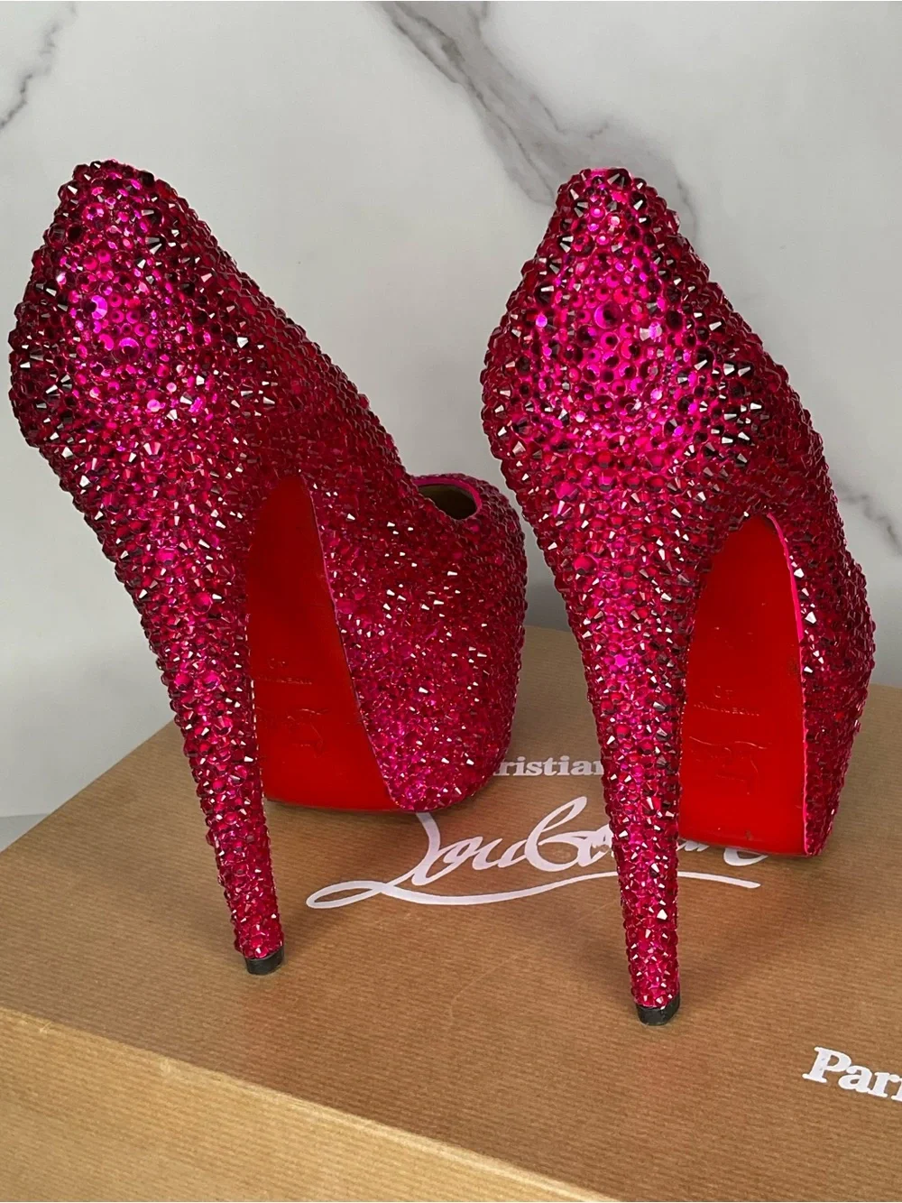 Christian Louboutin Victoria Hot Pink Strass Crystal Pumps Size US 10 / EU 40